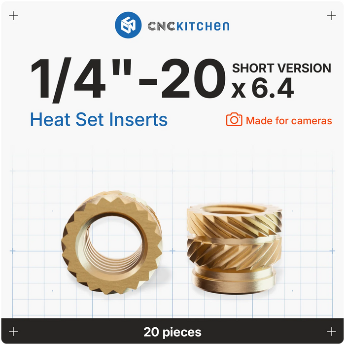 20 inserts 1/4"-20 UNC x 6.4 CNCKitchen - Spécial appareil photo