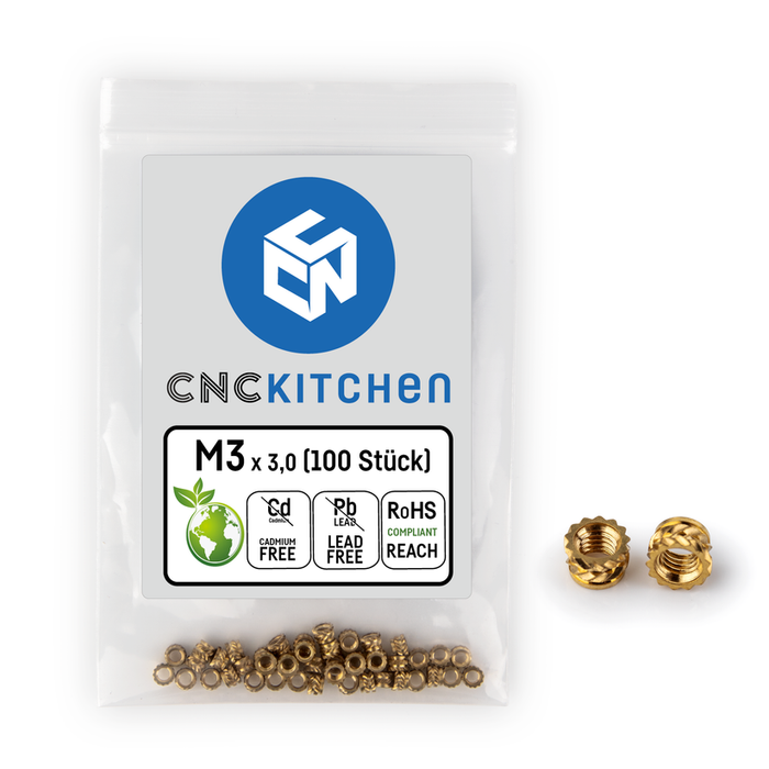 Lot 100 inserts M3x3.0 mm "Short" CNC Kitchen pour impression 3D