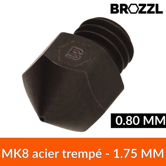 Buse 1.75 mm BROZZL MK8 acier trempé - 0,8 mm